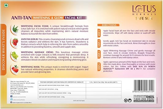 LOTUS HERBALS Lotus Herbals Safe Sun Anti Tan Whitening and Glow 4 in 1 Facial Kit 60g Single Use  - Image 2