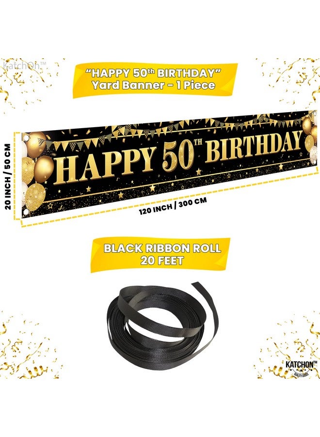 KatchOn, XtraLarge Happy 50th Birthday Yard Banner - 120x20 Inch | Black and Gold 50th Birthday Banner for Men & Women - Image 2