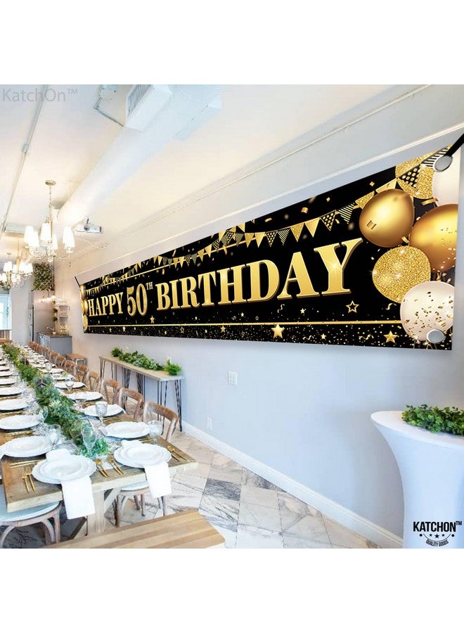 KatchOn, XtraLarge Happy 50th Birthday Yard Banner - 120x20 Inch | Black and Gold 50th Birthday Banner for Men & Women - Image 5