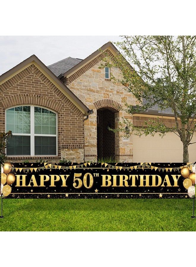 KatchOn, XtraLarge Happy 50th Birthday Yard Banner - 120x20 Inch | Black and Gold 50th Birthday Banner for Men & Women - Image 1
