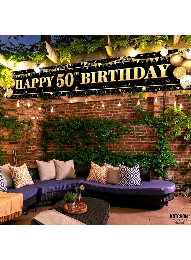 KatchOn, XtraLarge Happy 50th Birthday Yard Banner - 120x20 Inch | Black and Gold 50th Birthday Banner for Men & Women - Image 3