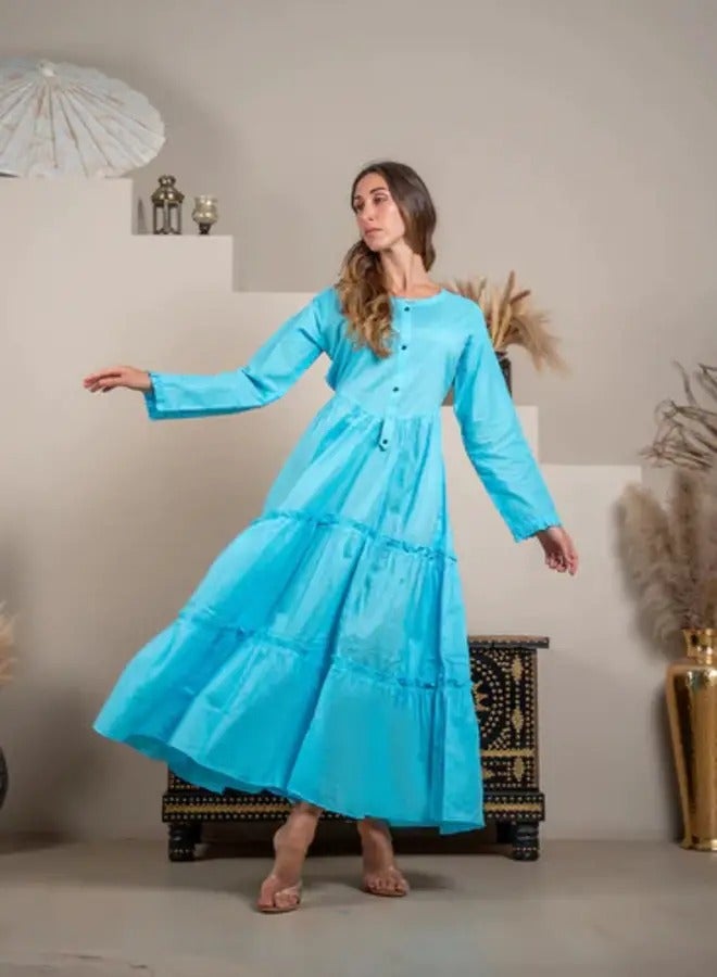 Ideal Captivating Charm: Light Blue Tiered Frill Maxi - Image 1