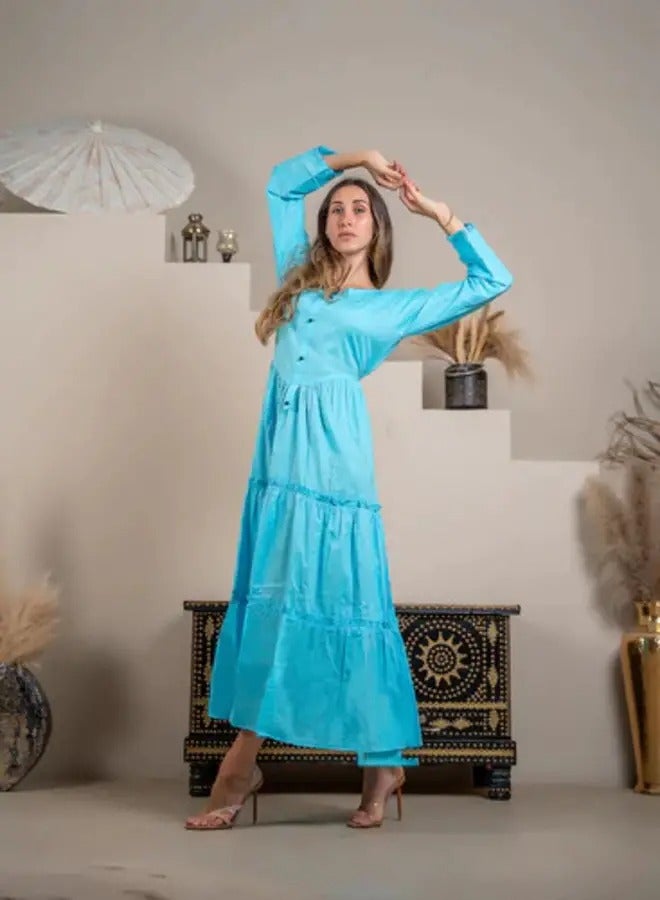 Ideal Captivating Charm: Light Blue Tiered Frill Maxi - Image 3