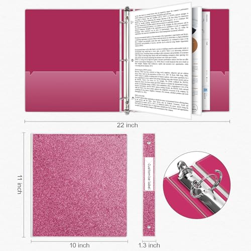 EYROZILL 3 Ring Binder 1 Inch Pink Binders Fashion View Binder with 2 Pockets for Office Supplies, Waterproof, Deep Pink - Image 4