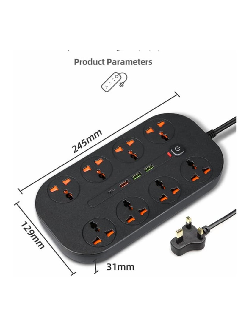XICEN - 2 meter Universal Power Extension Cord with 8 Power Plugs and 3 USB Outlets - Image 1