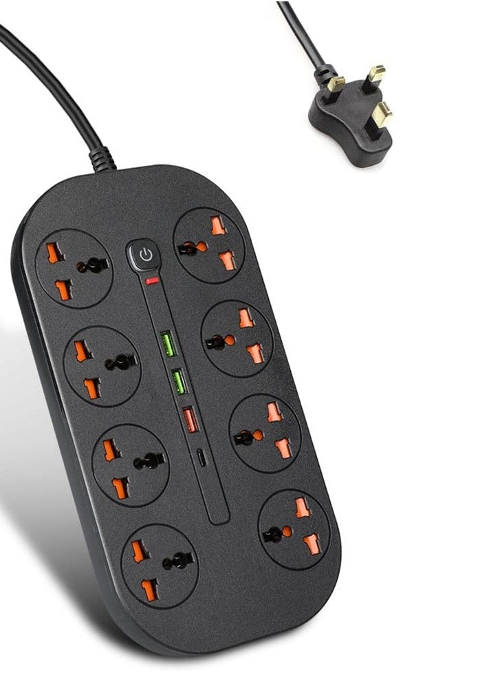 XICEN - 2 meter Universal Power Extension Cord with 8 Power Plugs and 3 USB Outlets - Image 1