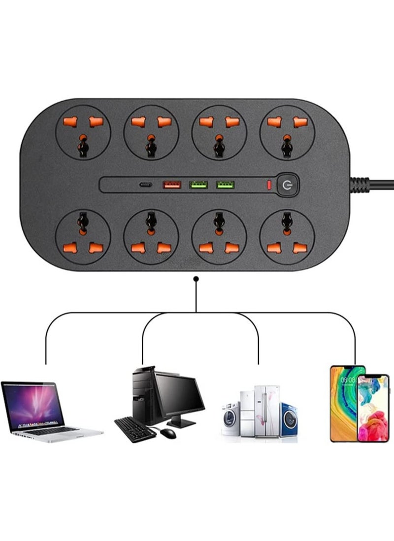 XICEN - 2 meter Universal Power Extension Cord with 8 Power Plugs and 3 USB Outlets - Image 1