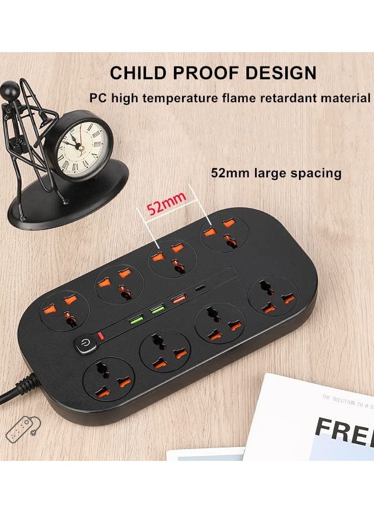 XICEN - 2 meter Universal Power Extension Cord with 8 Power Plugs and 3 USB Outlets - Image 1