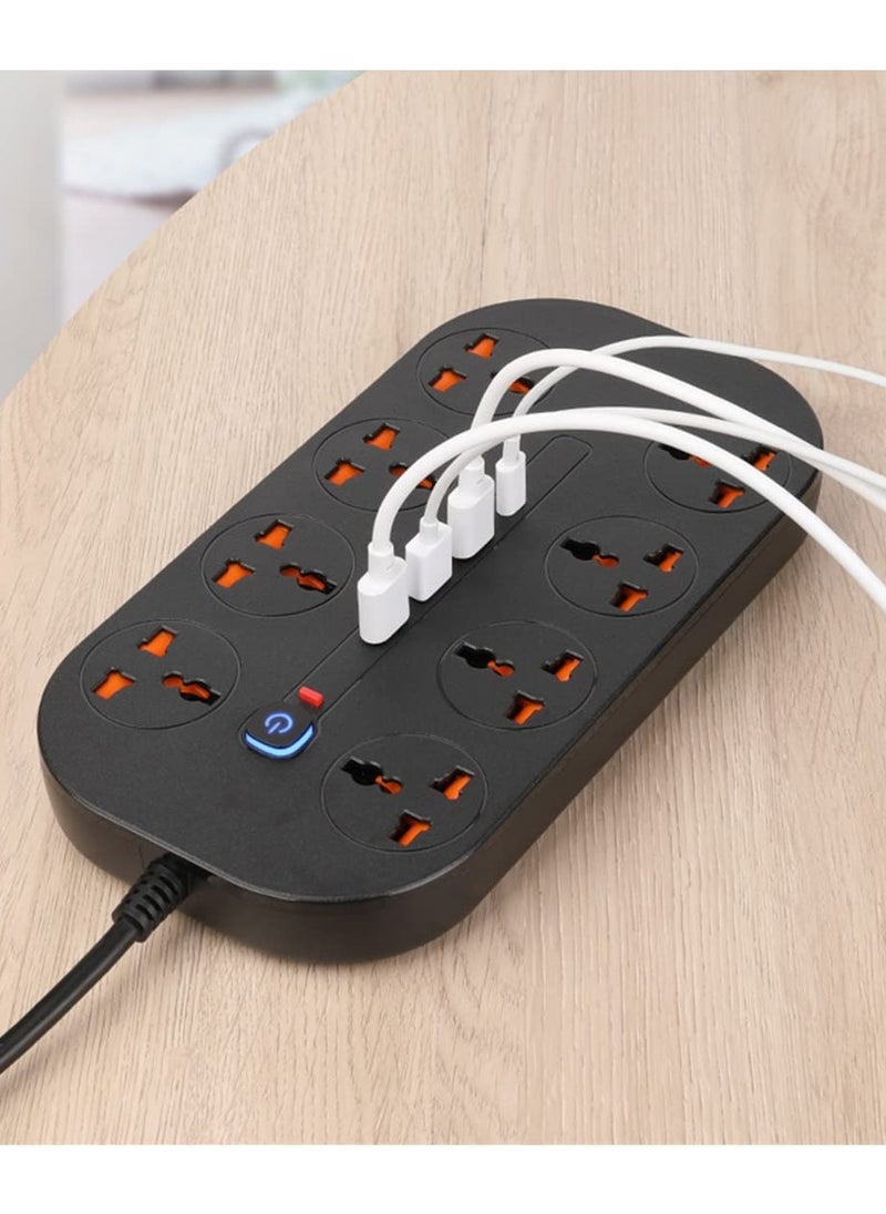 XICEN - 2 meter Universal Power Extension Cord with 8 Power Plugs and 3 USB Outlets - Image 1