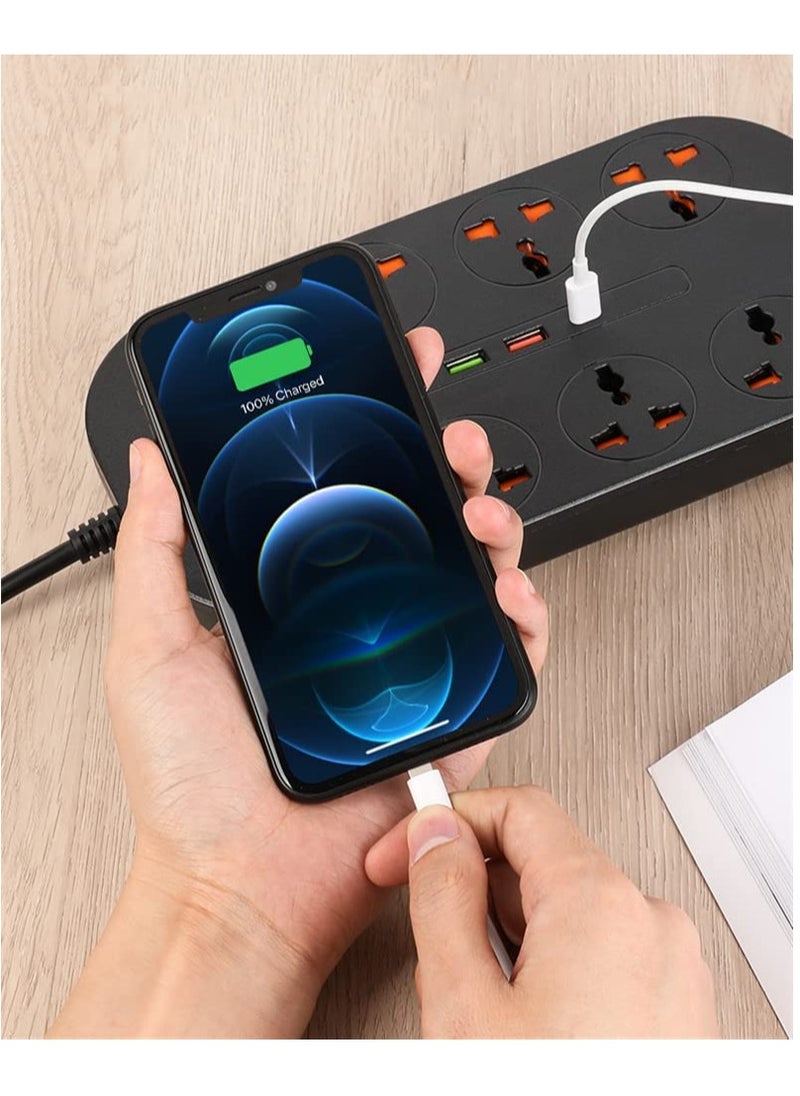 XICEN - 2 meter Universal Power Extension Cord with 8 Power Plugs and 3 USB Outlets - Image 1
