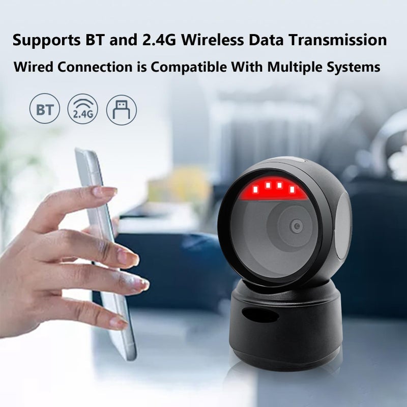 Wireless Desktop Barcode Scanner BT 5 0 1D 2D Handsfree Reader with Buzzer and LED for Retail Store - Image 3