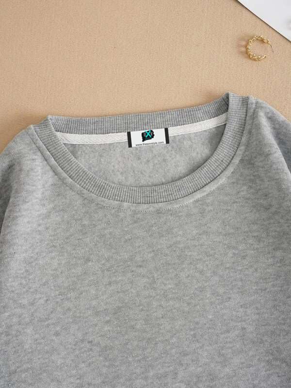 SXV STYLE Solid Plain Unisex Cotton Oversized Baggy Grey Sweatshirt - Image 3