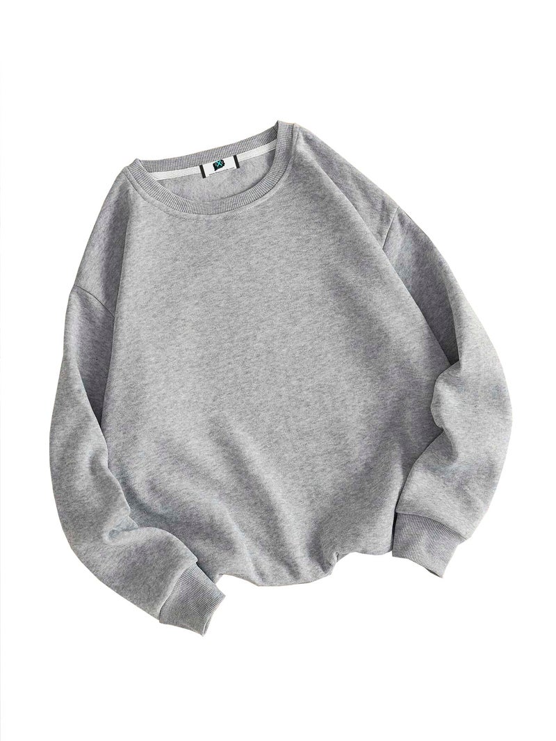 SXV STYLE Solid Plain Unisex Cotton Oversized Baggy Grey Sweatshirt - Image 1