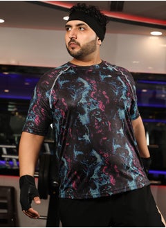 Instafab Plus Men's Midnight Black Abstract Activewear T-Shirt  - Image 2