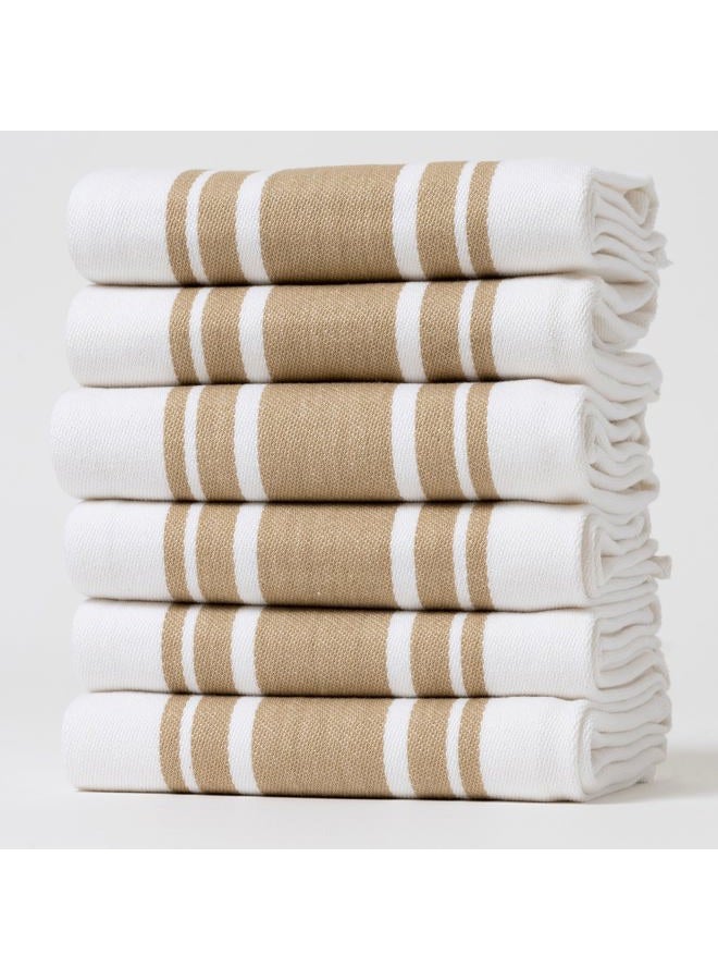 Casa De Lan Kitchen Towels Set – Pack of 6 (20'' x 30'') Extra Large Premium Cotton Dish Towels for Kitchen – Super Striped Towels – Highly Absorbent – 100% Cotton – with Hanging Loop – Beige - Image 1