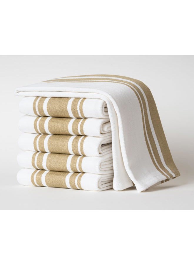 Casa De Lan Kitchen Towels Set – Pack of 6 (20'' x 30'') Extra Large Premium Cotton Dish Towels for Kitchen – Super Striped Towels – Highly Absorbent – 100% Cotton – with Hanging Loop – Beige - Image 2