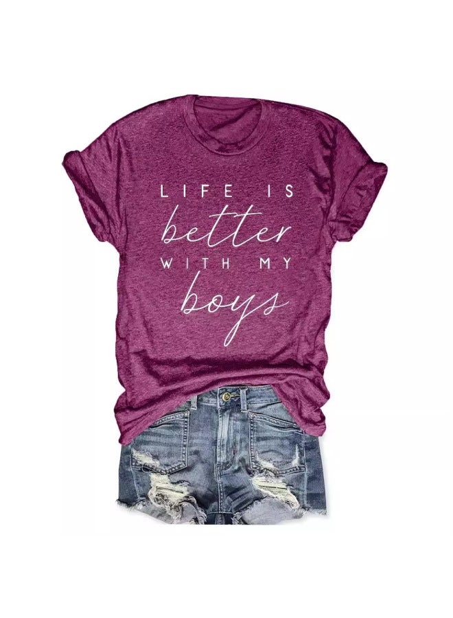 European And American Short-sleeved T-shirt Top Women's Summer Printed Round Neck Loose Short-sleeved T-shirt Top French T-shirt