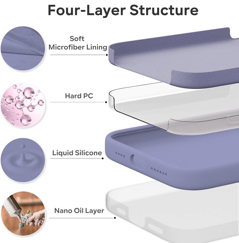 DIZORO Compatible for iPhone 16 Pro Max Case Slim Liquid Silicone 3 Layers Full Covered Soft Gel Rubber Phone Case Protective Cover 6.9 Inch - Lavender Gray - Image 3