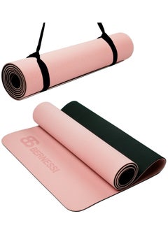 8MM Yoga Mat with Carrying Strap Anti-Slip for Home Workout Exercises Meditation Eco Friendly, Non Skid TPE Yoga Mattres for Pilates 183x61x0.8cm Thick, Pink/Black Color