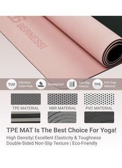 Bernessi 8MM Yoga Mat with Carrying Strap Anti-Slip for Home Workout Exercises Meditation Eco Friendly, Non Skid TPE Yoga Mattres for Pilates 183x61x0.8cm Thick, Pink/Black Color  - Image 4