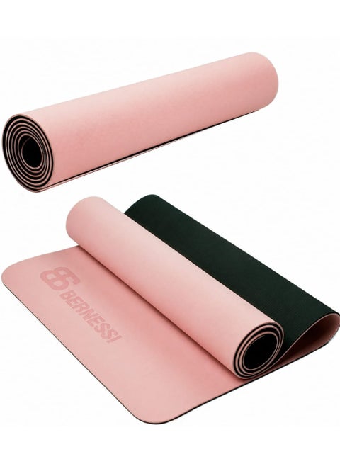 8MM Yoga Mat Anti-Slip for Home Workout Exercises Meditation Eco Friendly, Non Skid TPE Yoga Mattres for Pilates 183x61x0.8cm Thick, Pink/Black Color