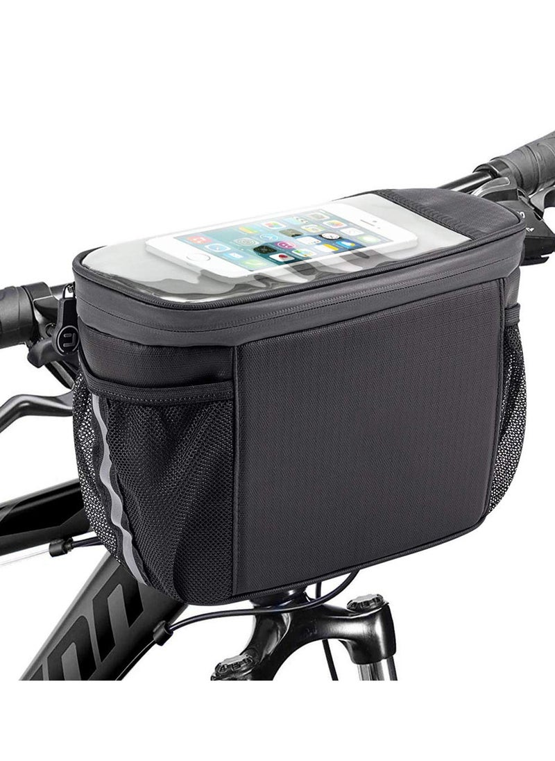 SYOSI - Bike Handlebar Bag, Bike Insulated Bag, Bike Front Phone Bag Cooler Storage Pouch, Bike Basket with TPU Touch Screen Insulation Bicycle Frame Bag Strap on Cycling Accessories - Image 1