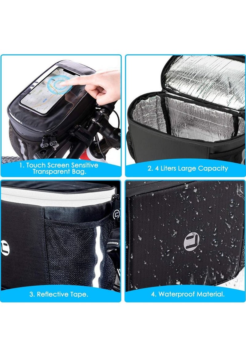 SYOSI - Bike Handlebar Bag, Bike Insulated Bag, Bike Front Phone Bag Cooler Storage Pouch, Bike Basket with TPU Touch Screen Insulation Bicycle Frame Bag Strap on Cycling Accessories - Image 1