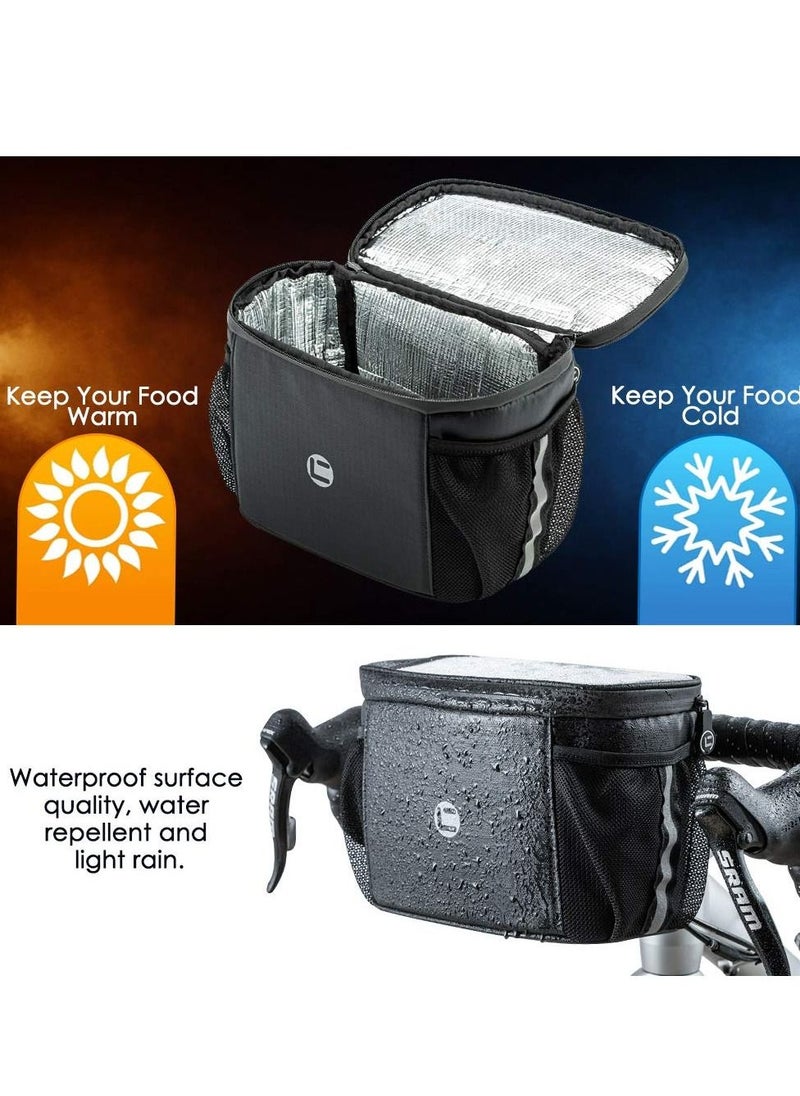 SYOSI - Bike Handlebar Bag, Bike Insulated Bag, Bike Front Phone Bag Cooler Storage Pouch, Bike Basket with TPU Touch Screen Insulation Bicycle Frame Bag Strap on Cycling Accessories - Image 1