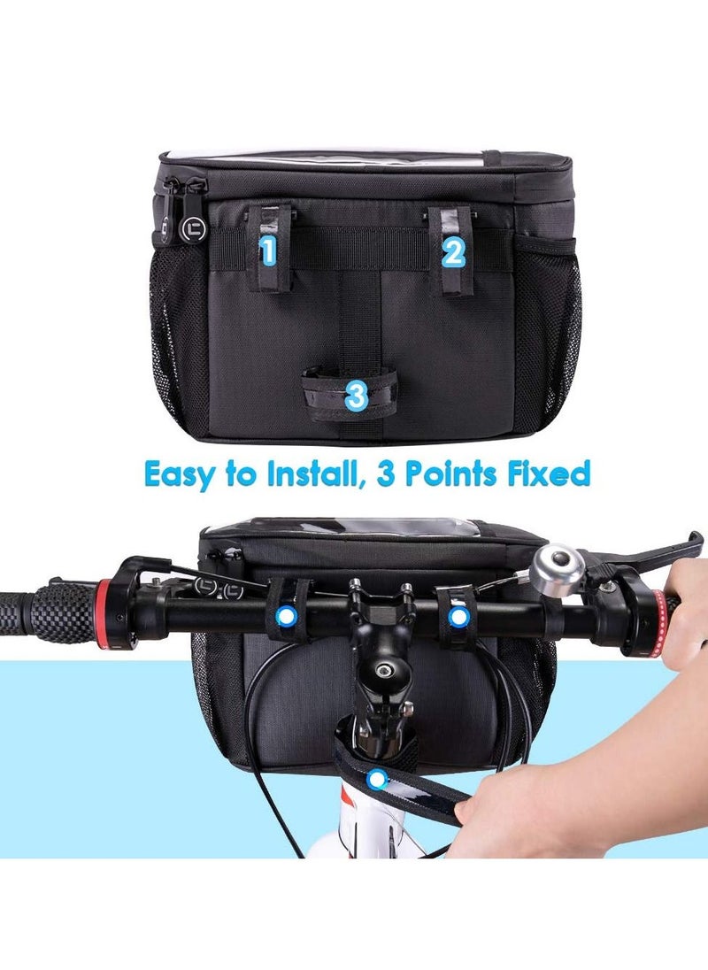 SYOSI - Bike Handlebar Bag, Bike Insulated Bag, Bike Front Phone Bag Cooler Storage Pouch, Bike Basket with TPU Touch Screen Insulation Bicycle Frame Bag Strap on Cycling Accessories - Image 1