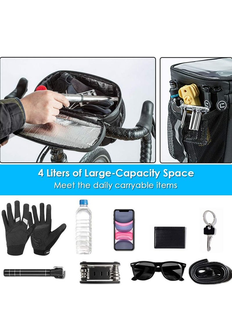 SYOSI - Bike Handlebar Bag, Bike Insulated Bag, Bike Front Phone Bag Cooler Storage Pouch, Bike Basket with TPU Touch Screen Insulation Bicycle Frame Bag Strap on Cycling Accessories - Image 1
