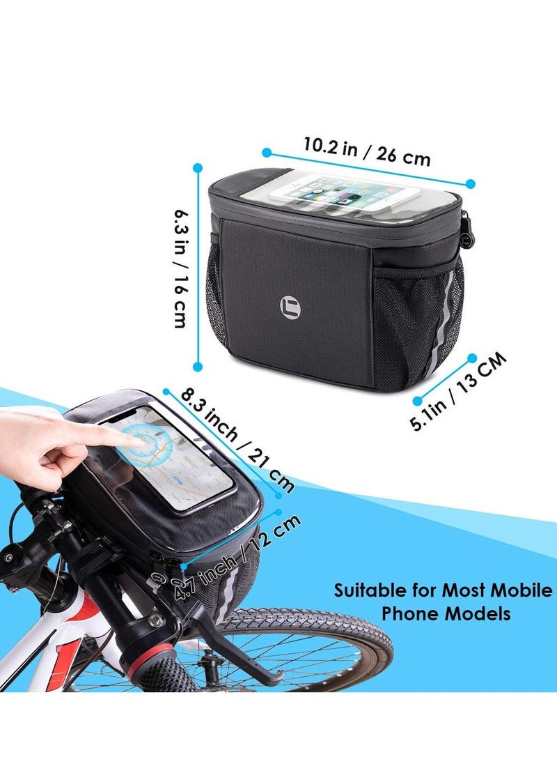 SYOSI - Bike Handlebar Bag, Bike Insulated Bag, Bike Front Phone Bag Cooler Storage Pouch, Bike Basket with TPU Touch Screen Insulation Bicycle Frame Bag Strap on Cycling Accessories - Image 1