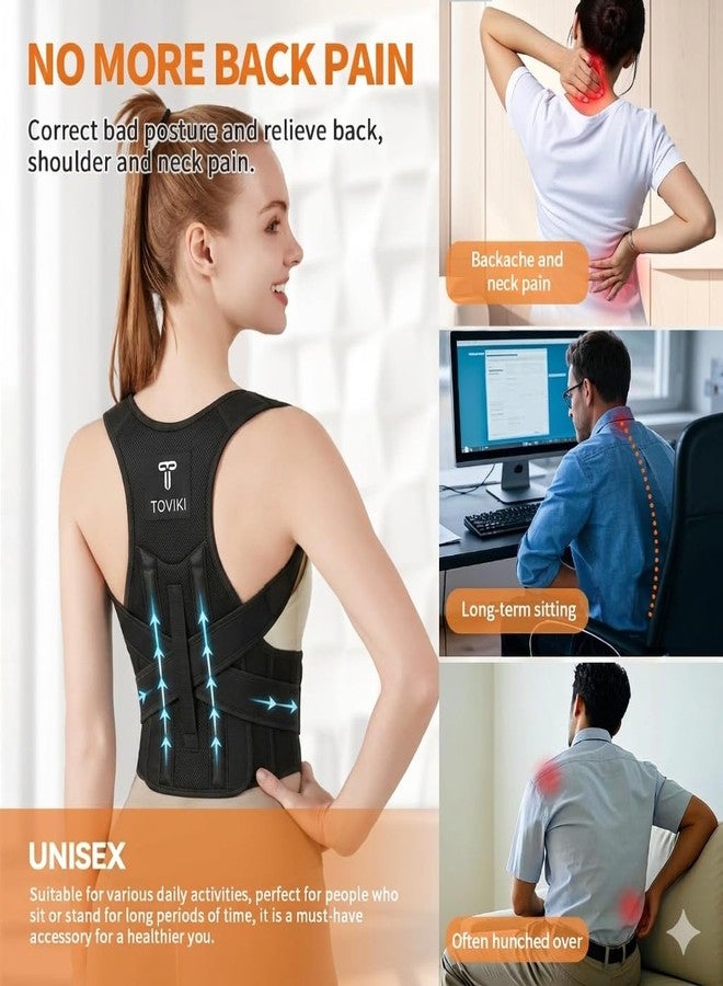 ionocore TOVIKI Posture Corrector Belt for Men & Women | Adjustable Back Brace | Upper Back & Shoulder Support | Neoprene Spine Corrector Belt | Relieves Back Pain, Neck Hump & Rounded Shoulders | Universal Size (28–52") | Black - Image 2
