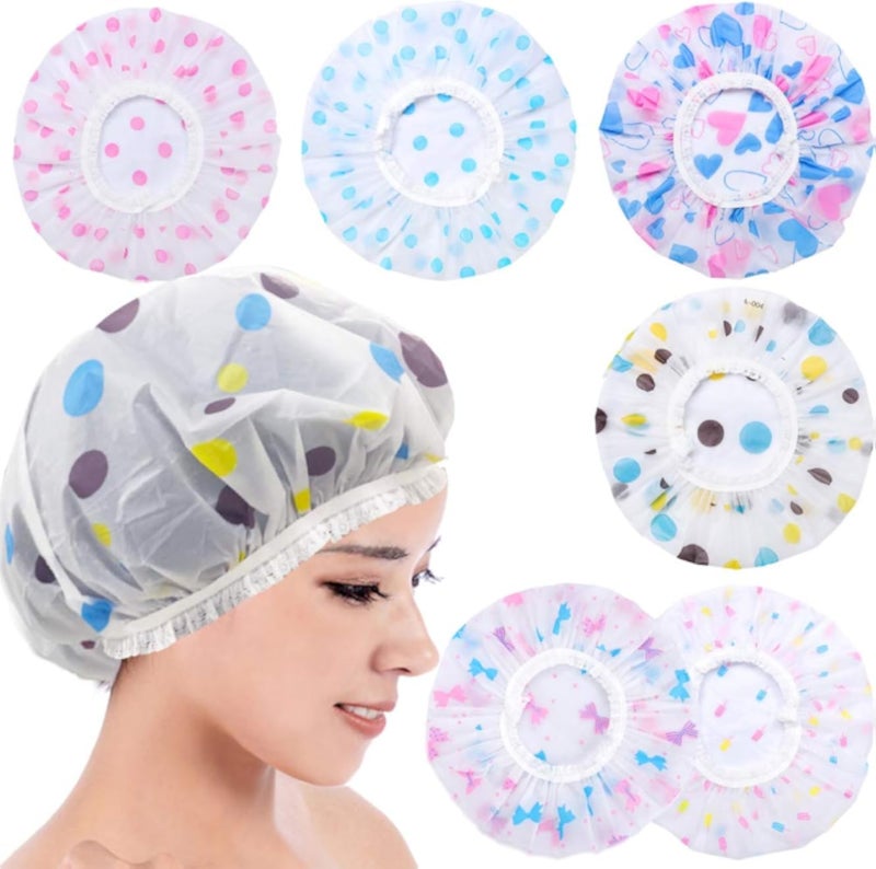 Etercycle Reusable Elastic Waterproof Bathing Hair Cap with Lace Band - 6 Pieces