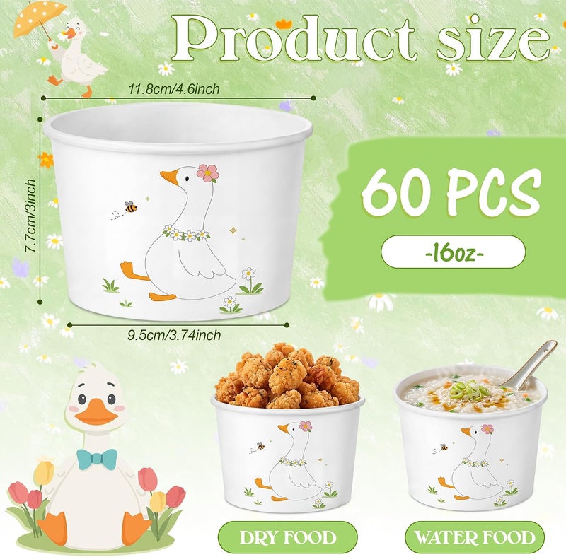Hsei 60 Pcs 16oz Disposable One Silly Goose Snack Paper Bowls Ice Cream Cups Soup Bowls Dessert Sundae Yogurt Cups Hot Cold Drink for Holiday Party Supplies - Image 2