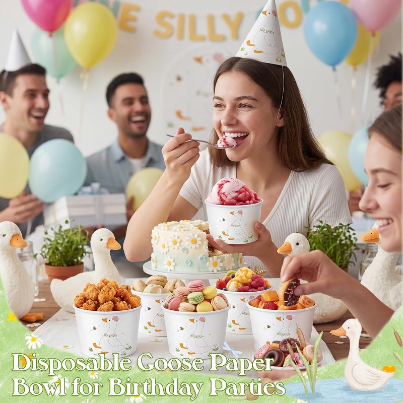 Hsei 60 Pcs 16oz Disposable One Silly Goose Snack Paper Bowls Ice Cream Cups Soup Bowls Dessert Sundae Yogurt Cups Hot Cold Drink for Holiday Party Supplies - Image 5