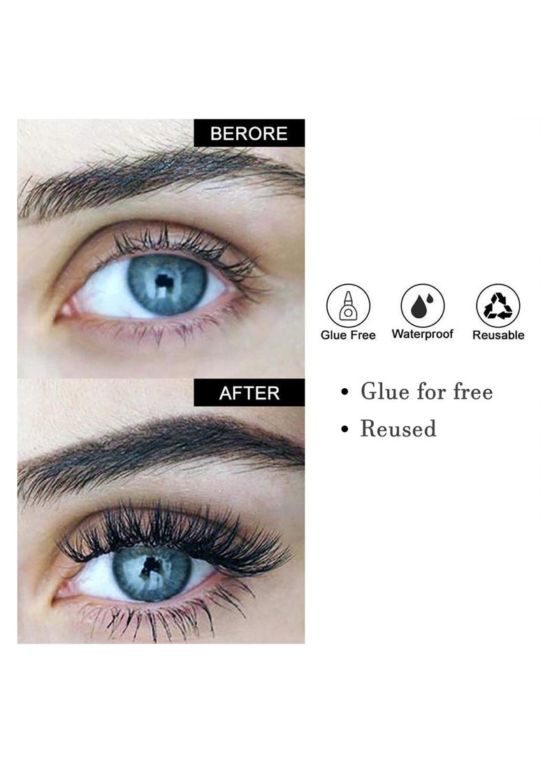 Handaiyan False Eyelashes 6D Natural Fluffy Fake Lashes, Reusable   Waterproof Glue Free Hand-made Dramatic Thick Crossed Cluster Fake Eye Lashes Soft Long Lashes Pack for Makeup - Image 2