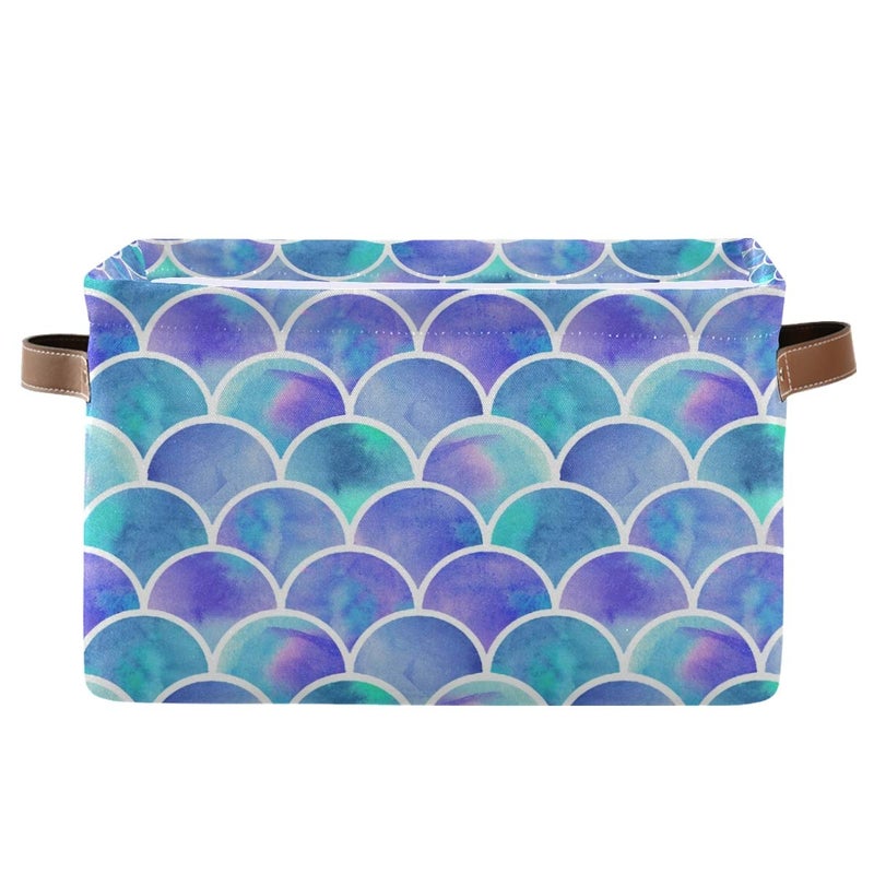 Emelivor Mermaid Storage Bin Collapsible with Handle Rectangle Waterproof Mermaid Basket for Storage Cube Closet Organizer for Toy Nursery Book Office Shelf Bathroom