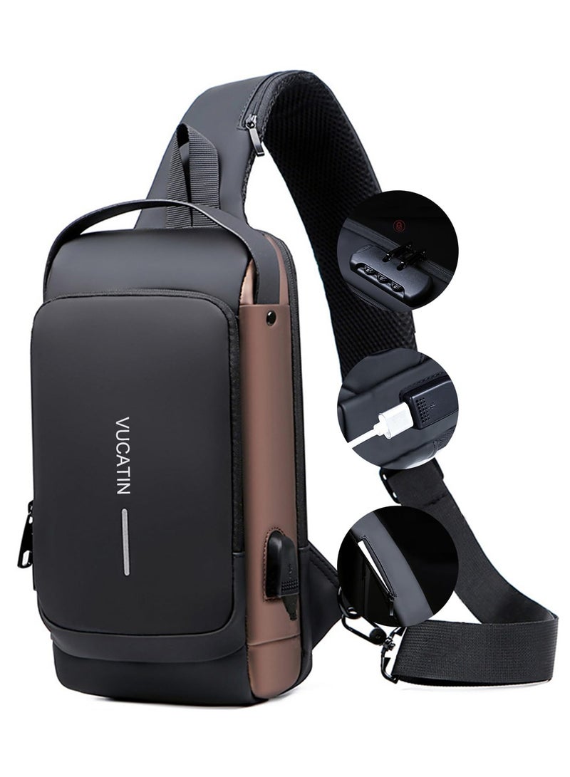 Crossbody Bag Casual Shoulder Bag Waterproof Backpack for Men and Women Business Chest Bag Waist Bag with Password Anti-Theft Lock Suitable for Travel and Hiking (E)  - Image 1
