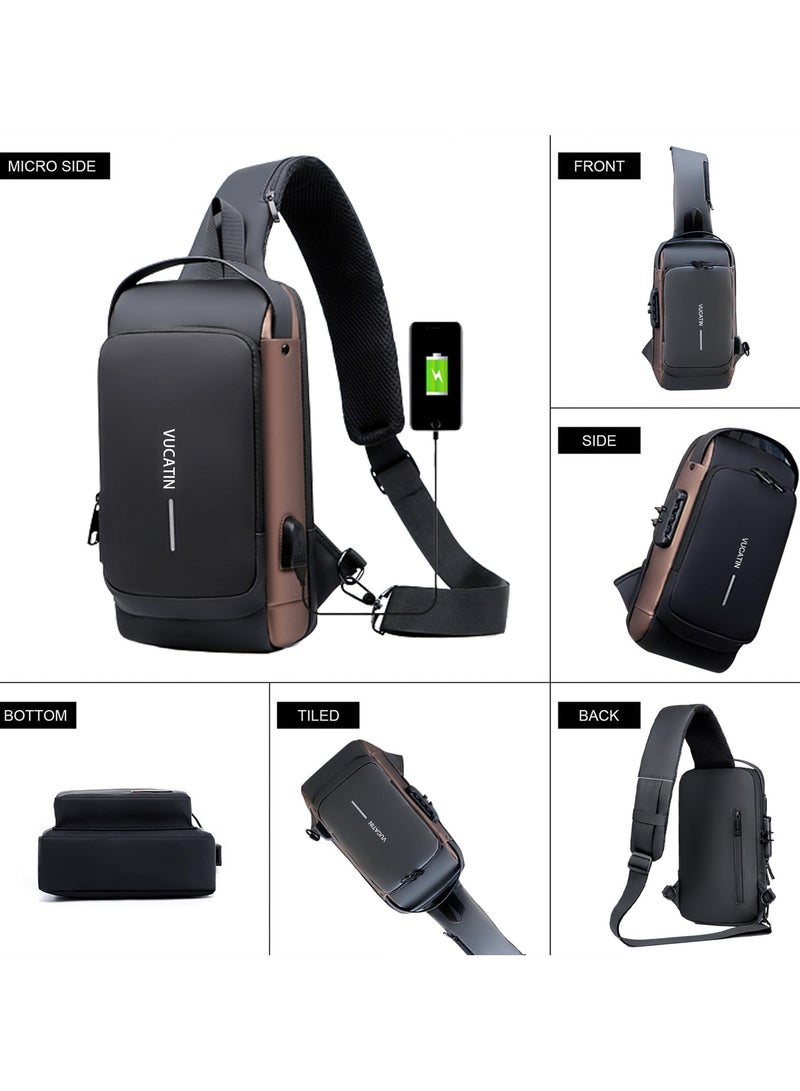 Crossbody Bag Casual Shoulder Bag Waterproof Backpack for Men and Women Business Chest Bag Waist Bag with Password Anti-Theft Lock Suitable for Travel and Hiking (E)  - Image 5