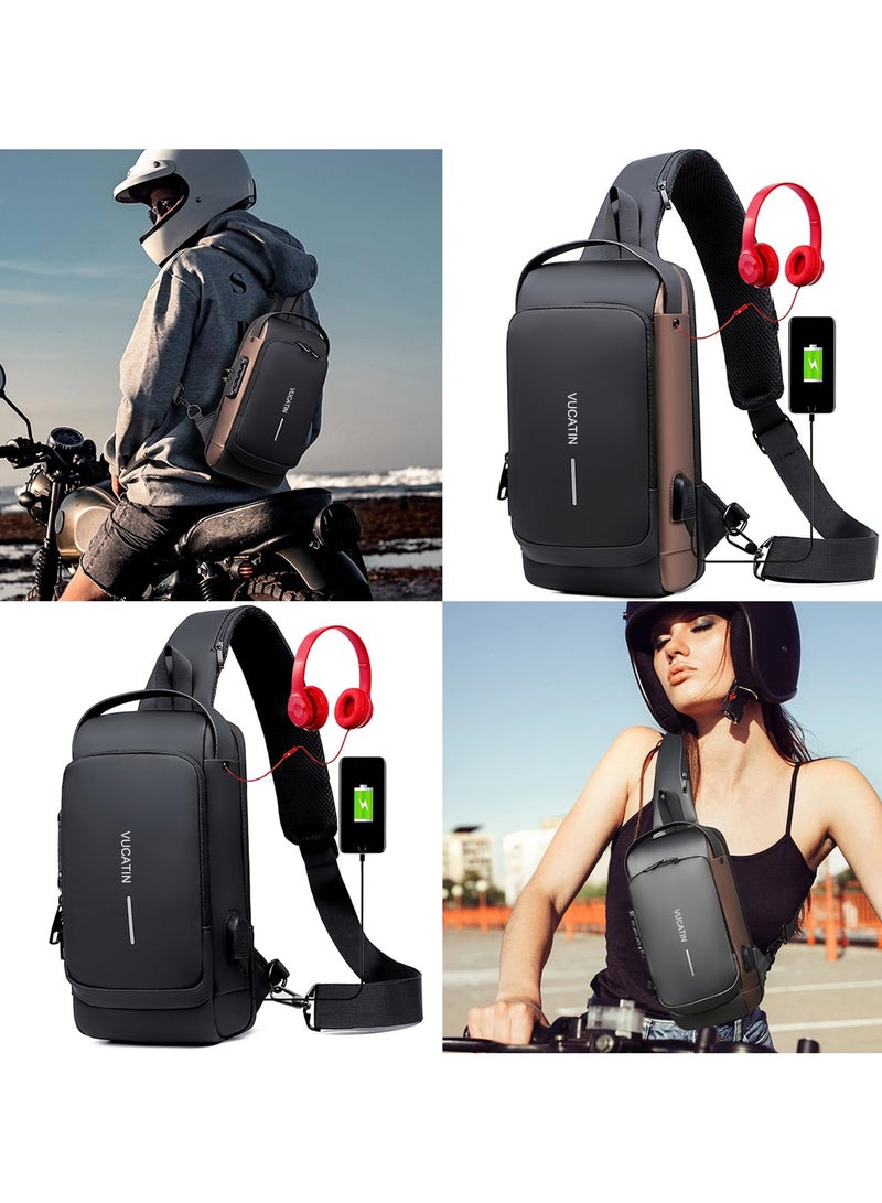 Crossbody Bag Casual Shoulder Bag Waterproof Backpack for Men and Women Business Chest Bag Waist Bag with Password Anti-Theft Lock Suitable for Travel and Hiking (E)  - Image 4