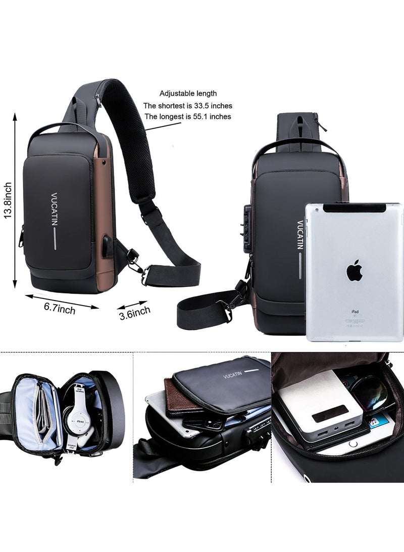 Crossbody Bag Casual Shoulder Bag Waterproof Backpack for Men and Women Business Chest Bag Waist Bag with Password Anti-Theft Lock Suitable for Travel and Hiking (E)  - Image 2