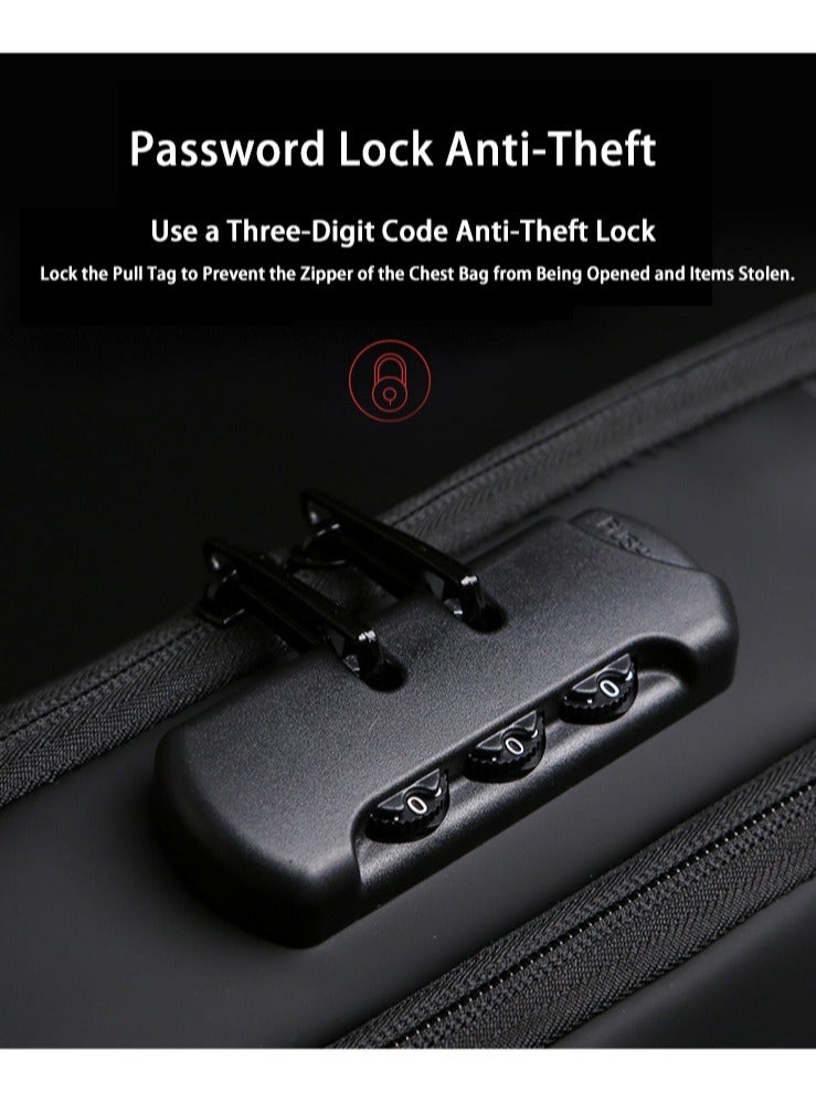 Crossbody Bag Casual Shoulder Bag Waterproof Backpack for Men and Women Business Chest Bag Waist Bag with Password Anti-Theft Lock Suitable for Travel and Hiking (E)  - Image 3