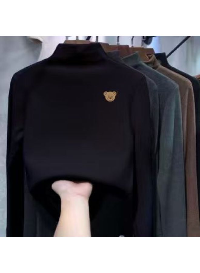 Children's Half Turtleneck Velvet Bottoming Shirt For Boys And Girls In Autumn And Winter, Warm Tops For Middle And Large Kidsren, Long-sleeved T-shirts For Outer Wear