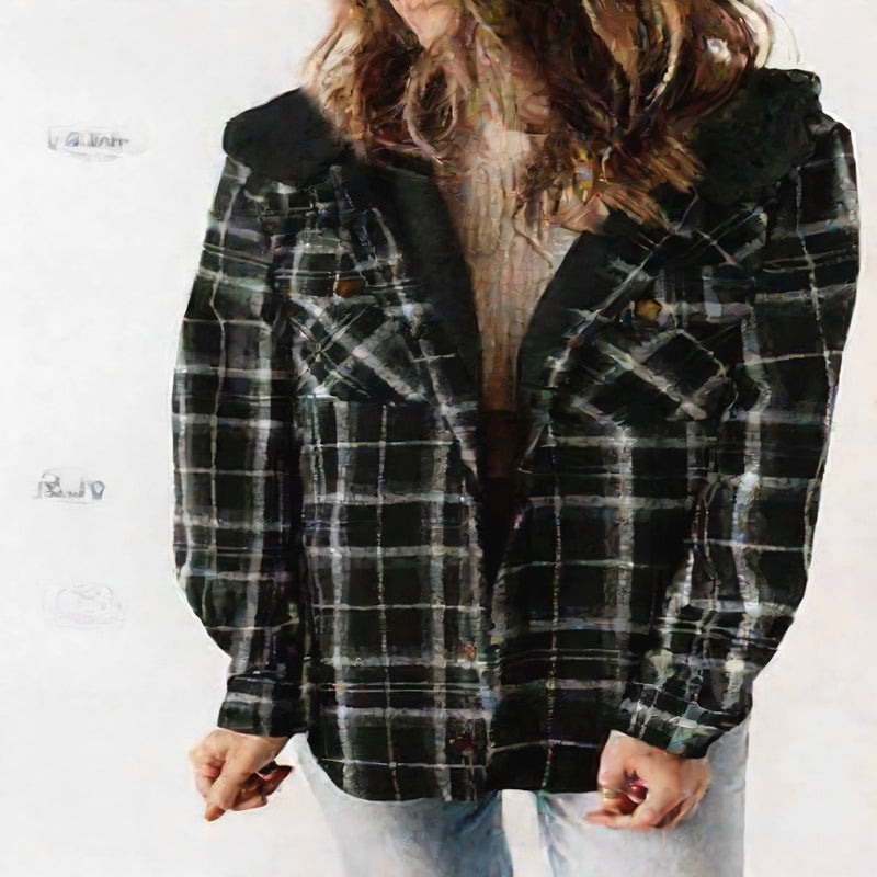 Women's Plaid Casual Long Sleeve Hooded Jacket with Pockets - Image 1