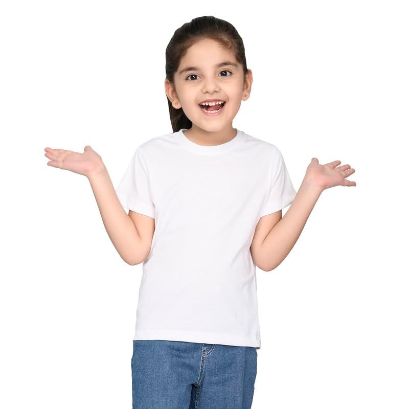 Nusyl Girls Half Sleeves Solid T-Shirt for Kids | Soft Cotton Blend | Comfortable Regular Fit | Casual 2-16 Years | White - Image 1