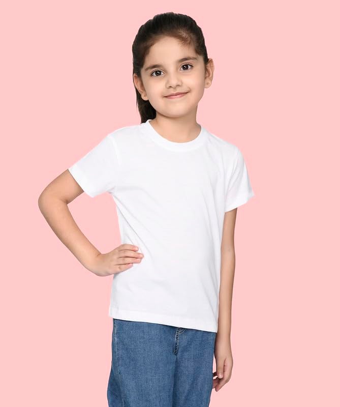 Nusyl Girls Half Sleeves Solid T-Shirt for Kids | Soft Cotton Blend | Comfortable Regular Fit | Casual 2-16 Years | White - Image 5