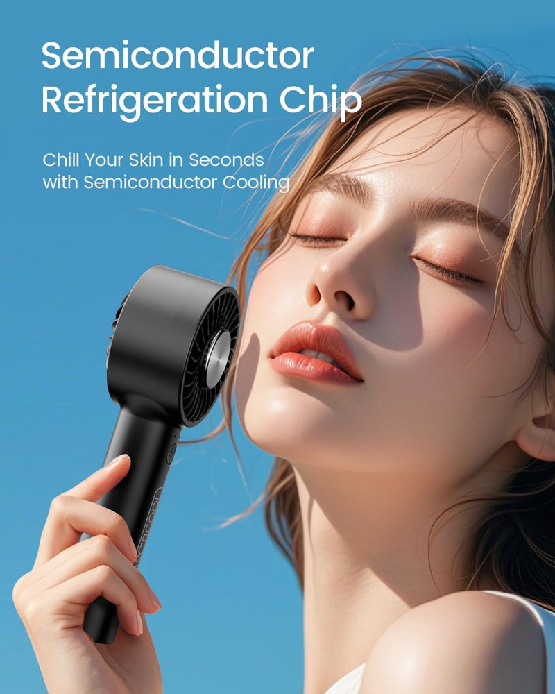 ARCTICOOL Ice-Cool Portable Mini Fan with Semiconductor Cooling Tech - 7500RPM Rechargeable Handheld Fan with Buckle, 2000mAh Battery, Pocket-Sized Cooling for Makeup, Travel, and Outdoor Use (Black) - Image 3