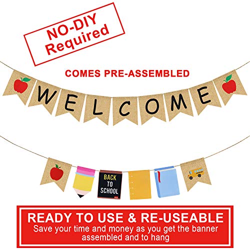 Partyprops Welcome Burlap Banner Back to School Garland Back to School Decorations Back to School Banner First Day of School Banner Back to School Decor for Classroom Teacher Office Hanging Decor - Image 5