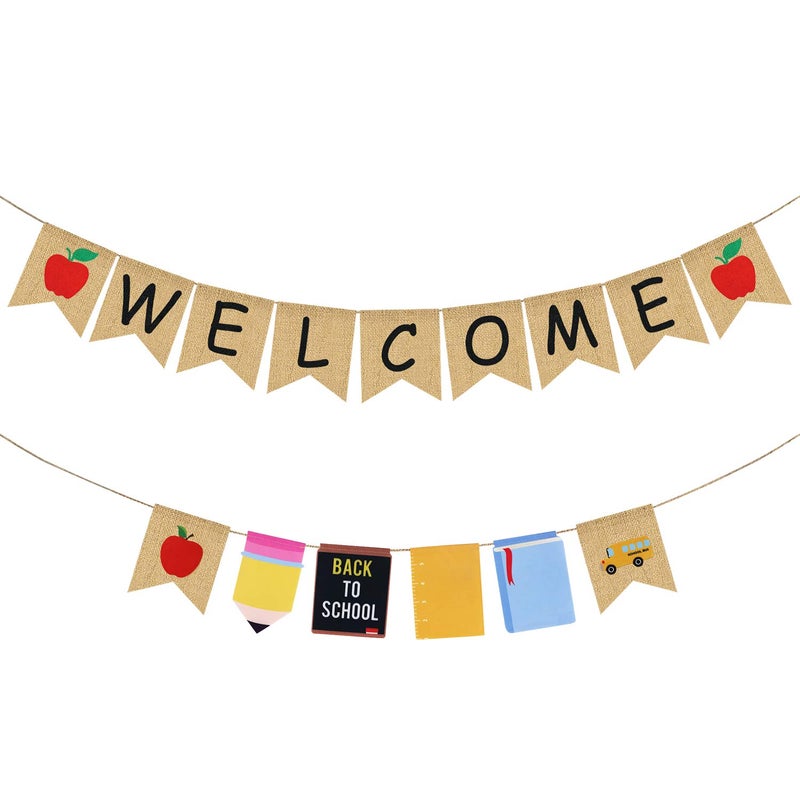 Partyprops Welcome Burlap Banner Back to School Garland Back to School Decorations Back to School Banner First Day of School Banner Back to School Decor for Classroom Teacher Office Hanging Decor - Image 3