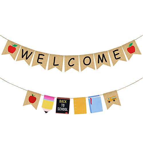 Partyprops Welcome Burlap Banner Back to School Garland Back to School Decorations Back to School Banner First Day of School Banner Back to School Decor for Classroom Teacher Office Hanging Decor - Image 1